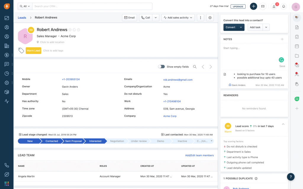 Freshsales Free CRM