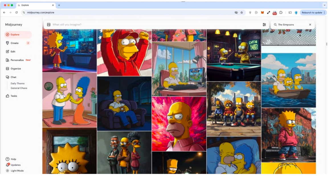 Explore page of Midjourney